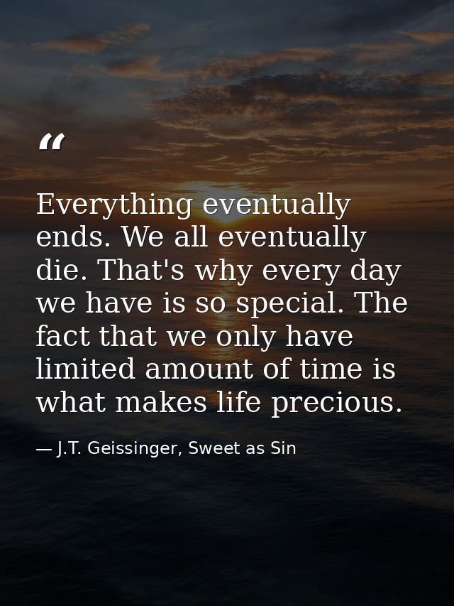 Everything eventually ends. We all eventually die. That's why every day we have is so special. The fact that we only hav — J.T. Geissinger, Sweet as Sin