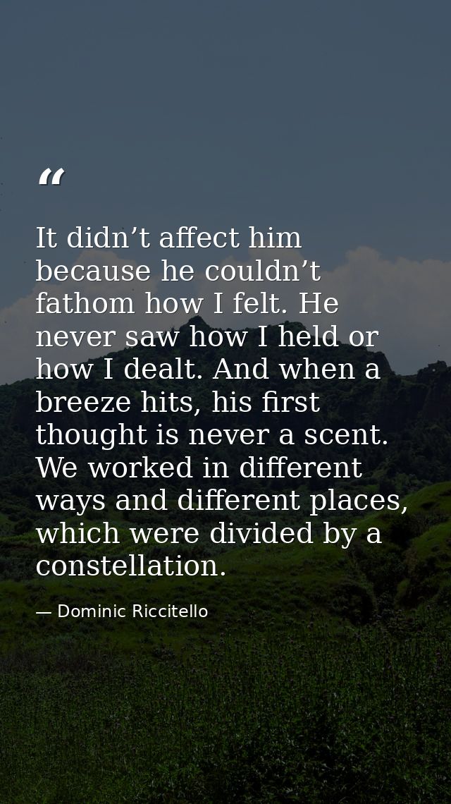 It didn’t affect him because he couldn’t fathom how I felt. He never saw how I held or how I dealt. And when a breeze hi — Dominic Riccitello