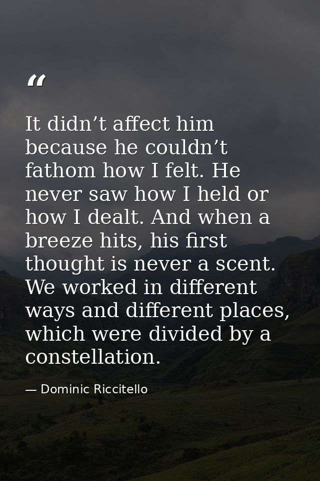 It didn’t affect him because he couldn’t fathom how I felt. He never saw how I held or how I dealt. And when a breeze hi — Dominic Riccitello