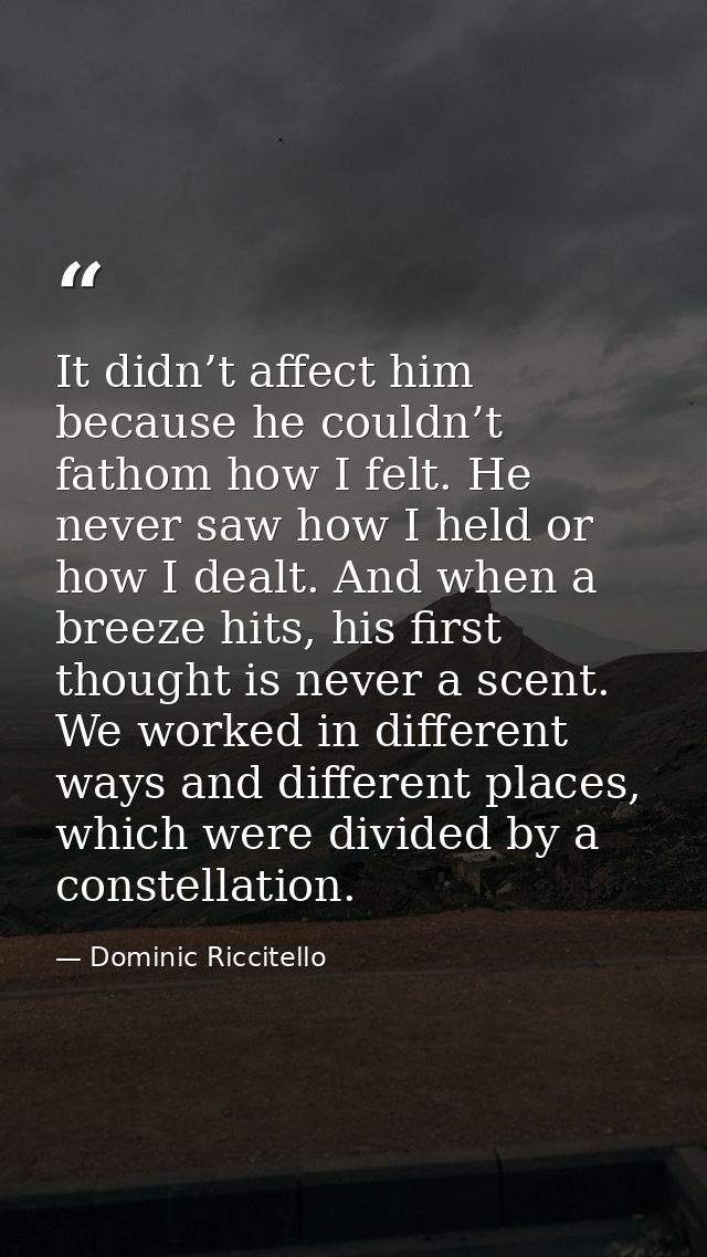 It didn’t affect him because he couldn’t fathom how I felt. He never saw how I held or how I dealt. And when a breeze hi — Dominic Riccitello
