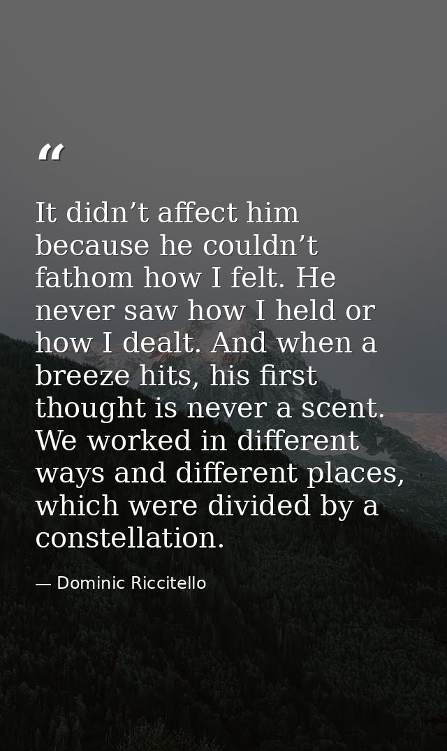 It didn’t affect him because he couldn’t fathom how I felt. He never saw how I held or how I dealt. And when a breeze hi — Dominic Riccitello