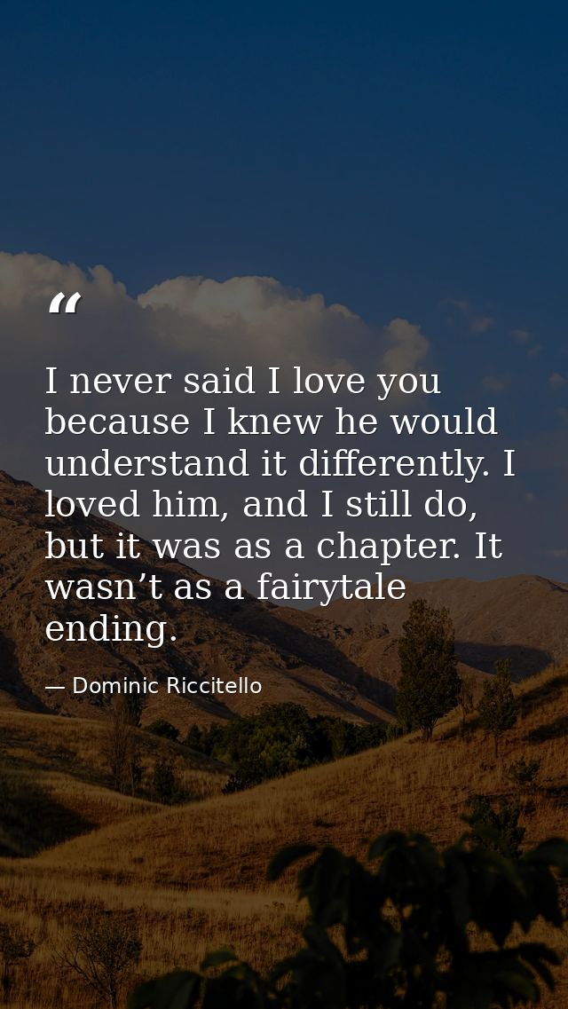 I never said I love you because I knew he would understand it differently. I loved him, and I still do, but it was as a  — Dominic Riccitello