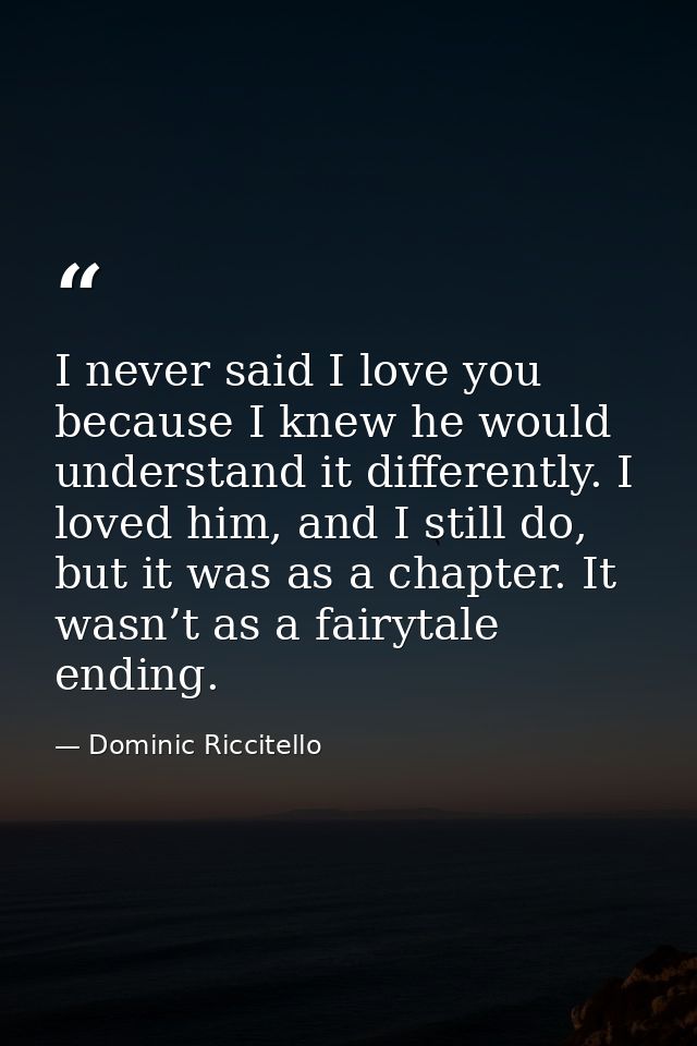 I never said I love you because I knew he would understand it differently. I loved him, and I still do, but it was as a  — Dominic Riccitello