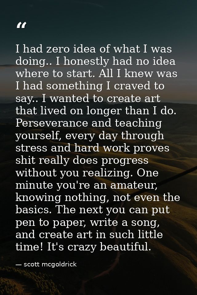 I had zero idea of what I was doing.. I honestly had no idea where to start. All I knew was I had something I craved to  — scott mcgoldrick