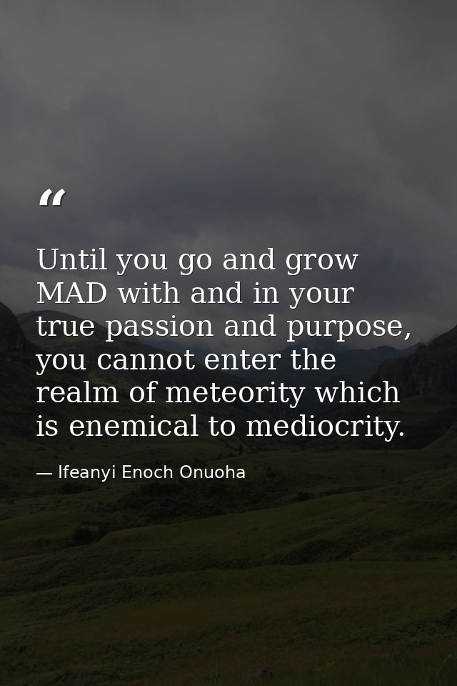 Until you go and grow ‎MAD‬ with and in your true passion and purpose, you cannot enter the realm of meteority which is  — Ifeanyi Enoch Onuoha