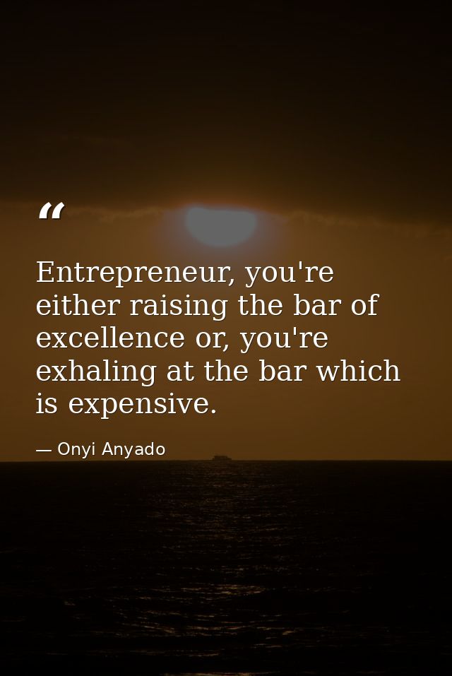 Entrepreneur, you're either raising the bar of excellence or, you're exhaling at the bar which is expensive. — Onyi Anyado
