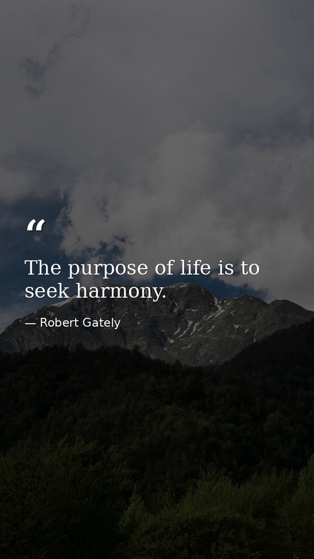 The purpose of life is to seek harmony. — Robert Gately
