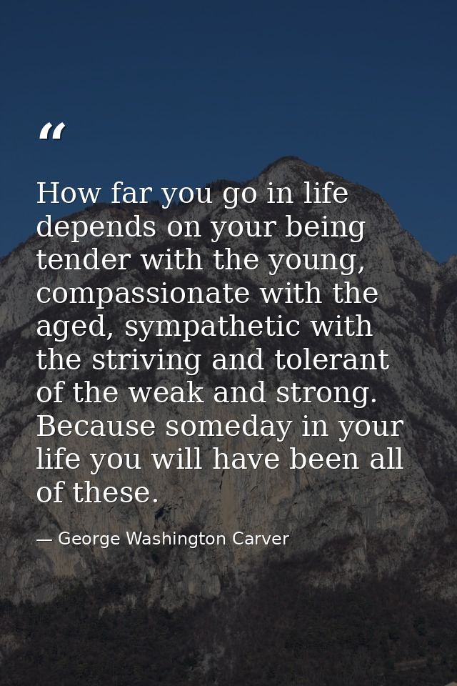 How far you go in life depends on your being tender with the young, compassionate with the aged, sympathetic with the st — George Washington Carver