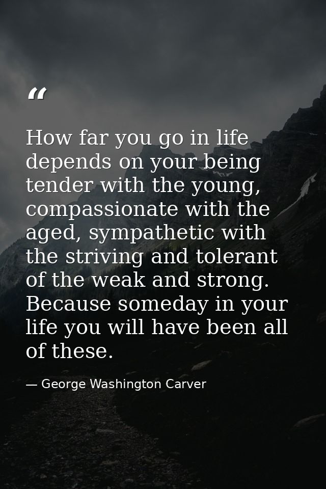 How far you go in life depends on your being tender with the young, compassionate with the aged, sympathetic with the st — George Washington Carver
