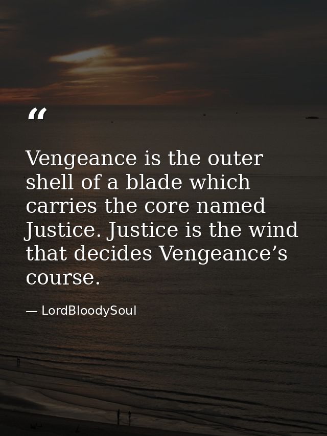 Vengeance is the outer shell of a blade which carries the core named Justice. Justice is the wind that decides Vengeance — LordBloodySoul