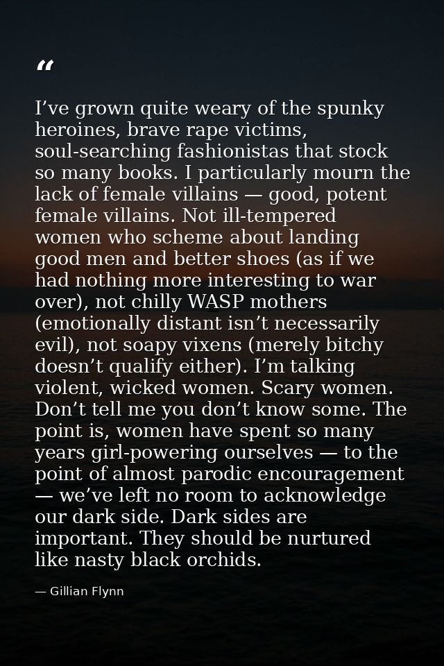 I’ve grown quite weary of the spunky heroines, brave rape victims, soul-searching fashionistas that stock so many books. — Gillian Flynn