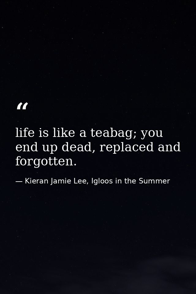 life is like a teabag; you end up dead, replaced and forgotten. — Kieran Jamie Lee, Igloos in the Summer