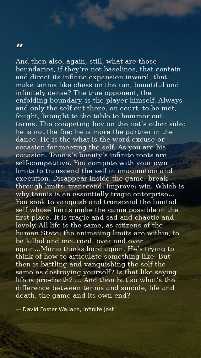 And then also, again, still, what are those boundaries, if they’re not baselines, that contain and direct its infinite e — David Foster Wallace, Infinite Jest