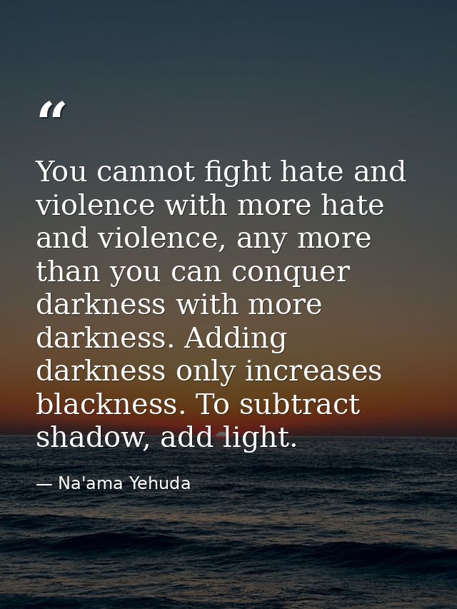 You cannot fight hate and violence with more hate and violence, any more than you can conquer darkness with more darknes — Na'ama Yehuda
