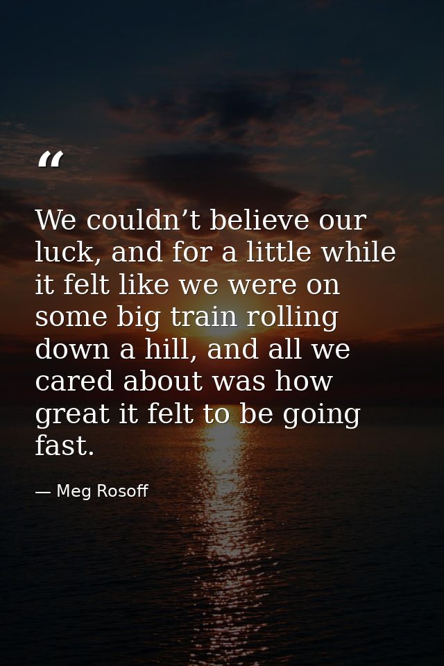 We couldn’t believe our luck, and for a little while it felt like we were on some big train rolling down a hill, and all — Meg Rosoff