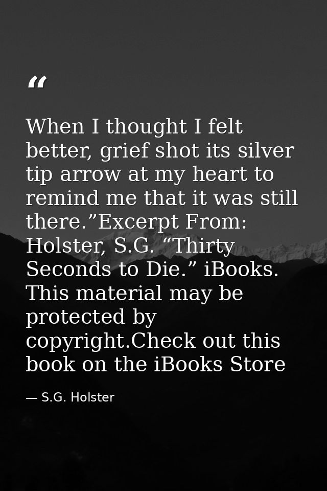 When I thought I felt better, grief shot its silver tip arrow at my heart to remind me that it was still there.”Excerpt  — S.G. Holster