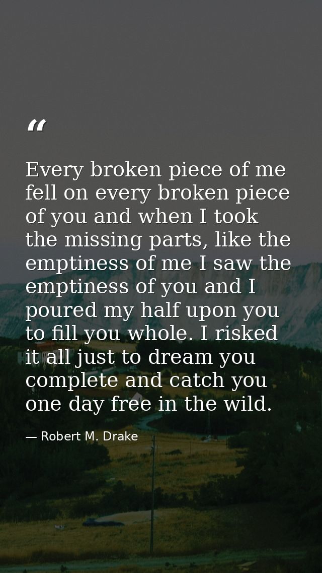 Every broken piece of me fell on every broken piece of you and when I took the missing parts, like the emptiness of me I — Robert M. Drake