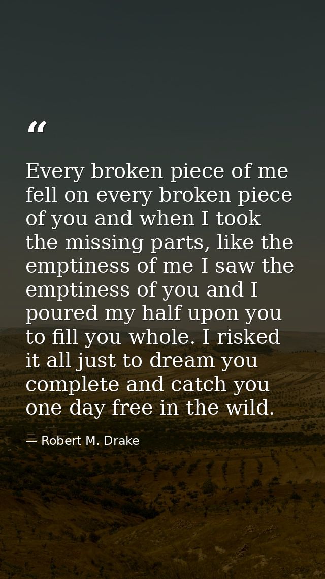 Every broken piece of me fell on every broken piece of you and when I took the missing parts, like the emptiness of me I — Robert M. Drake