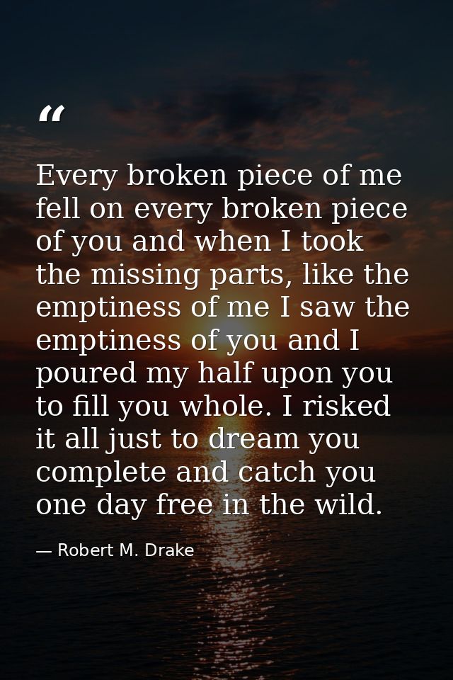 Every broken piece of me fell on every broken piece of you and when I took the missing parts, like the emptiness of me I — Robert M. Drake