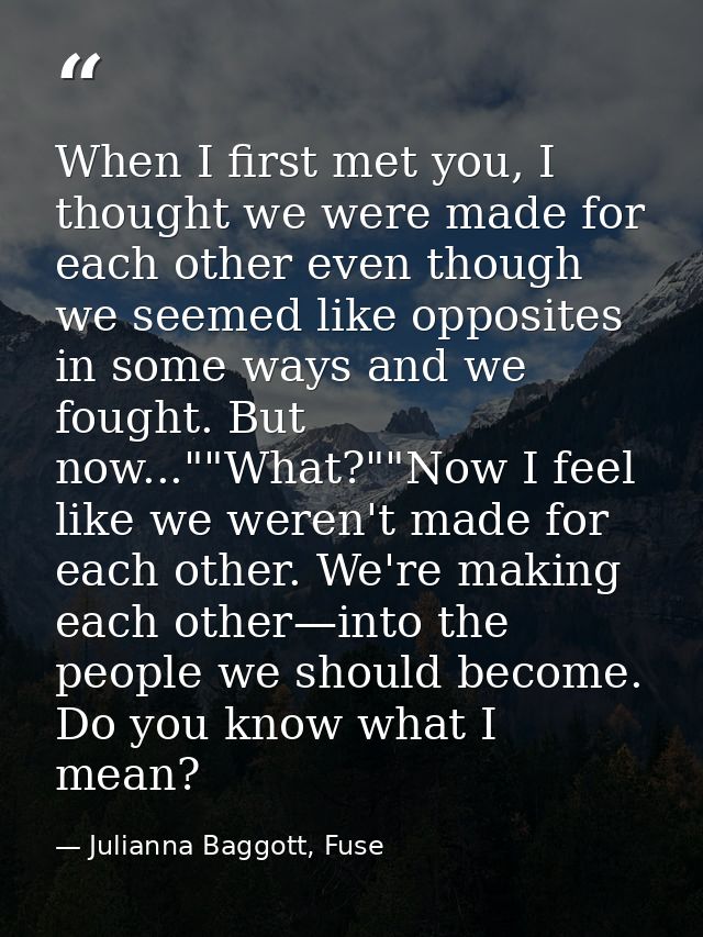 When I first met you, I thought we were made for each other even though we seemed like opposites in some ways and we fou — Julianna Baggott, Fuse