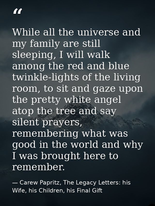 While all the universe and my family are still sleeping, I will walk among the red and blue twinkle-lights of the living — Carew Papritz, The Legacy Letters: his Wife, his Children, his Final Gift