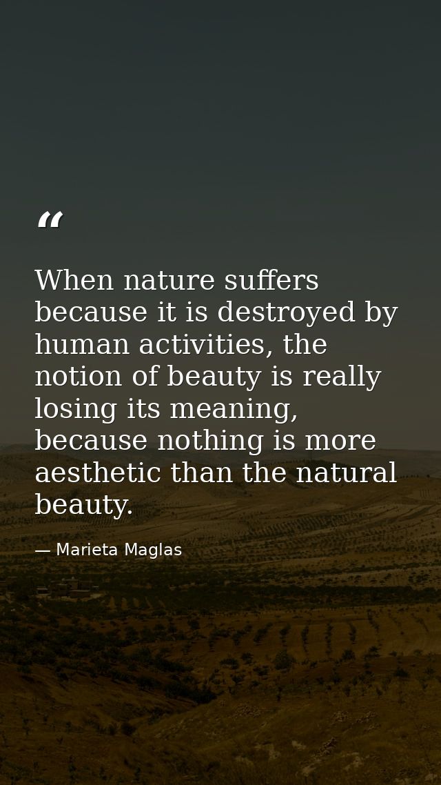 When nature suffers because it is destroyed by human activities, the notion of beauty is really losing its meaning, beca — Marieta Maglas