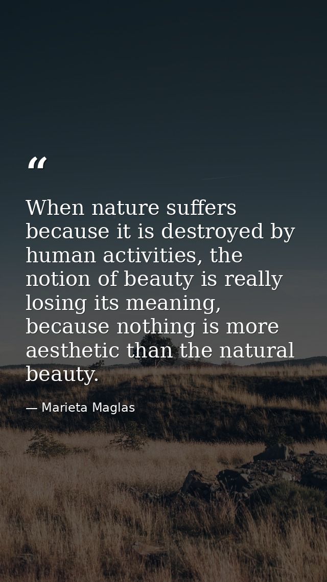 When nature suffers because it is destroyed by human activities, the notion of beauty is really losing its meaning, beca — Marieta Maglas