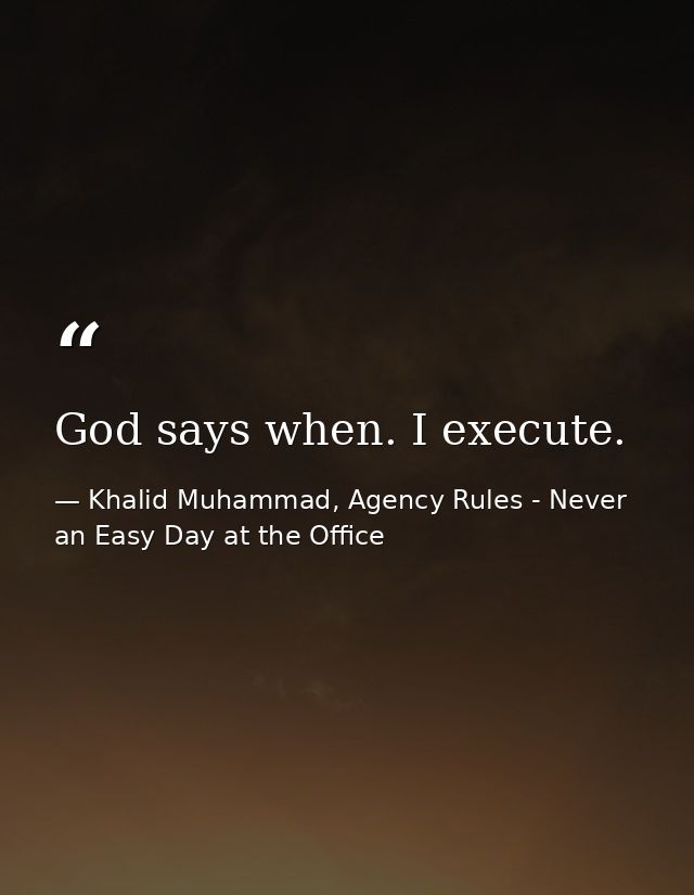 God says when. I execute. — Khalid Muhammad, Agency Rules - Never an Easy Day at the Office