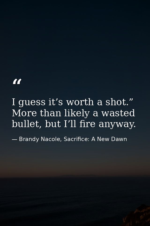 I guess it’s worth a shot.” More than likely a wasted bullet, but I’ll fire anyway. — Brandy Nacole, Sacrifice: A New Dawn