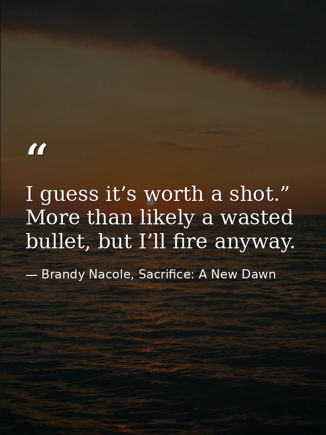 I guess it’s worth a shot.” More than likely a wasted bullet, but I’ll fire anyway. — Brandy Nacole, Sacrifice: A New Dawn