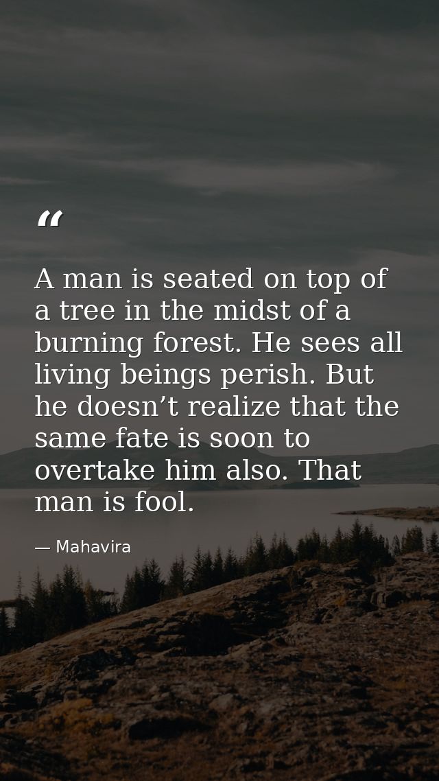 A man is seated on top of a tree in the midst of a burning forest. He sees all living beings perish. But he doesn’t real — Mahavira