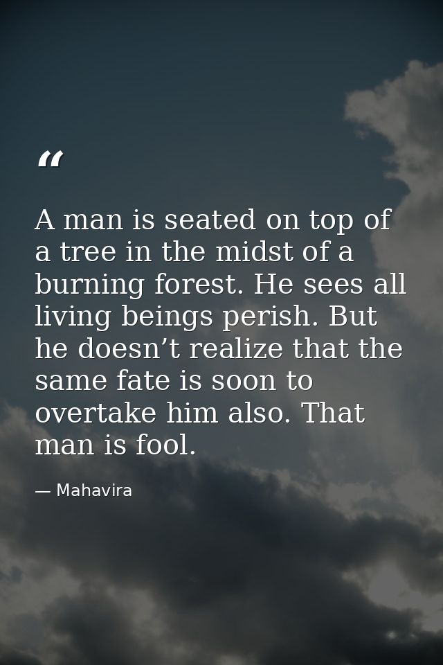 A man is seated on top of a tree in the midst of a burning forest. He sees all living beings perish. But he doesn’t real — Mahavira