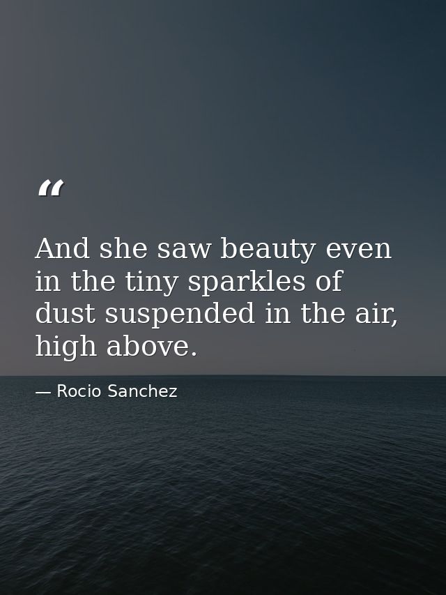 And she saw beauty even in the tiny sparkles of dust suspended in the air, high above. — Rocio Sanchez