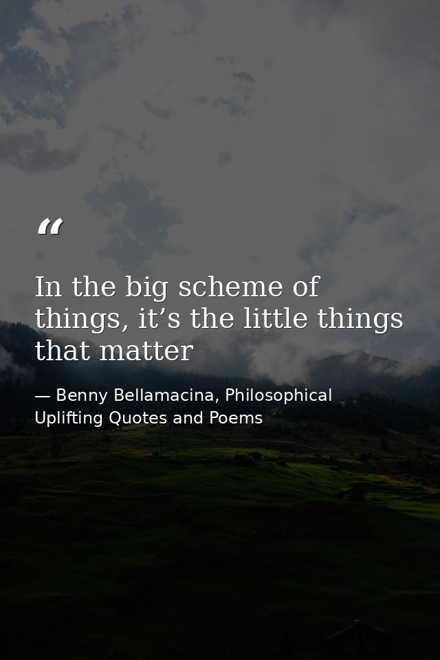 In the big scheme of things, it’s the little things that matter — Benny Bellamacina, Philosophical Uplifting Quotes and Poems