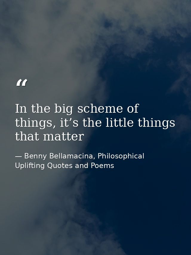 In the big scheme of things, it’s the little things that matter — Benny Bellamacina, Philosophical Uplifting Quotes and Poems