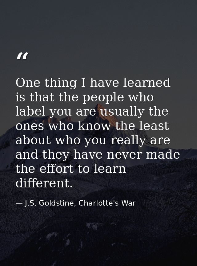 One thing I have learned is that the people who label you are usually the ones who know the least about who you really a — J.S. Goldstine, Charlotte's War
