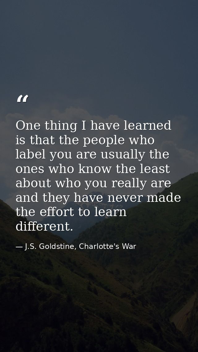 One thing I have learned is that the people who label you are usually the ones who know the least about who you really a — J.S. Goldstine, Charlotte's War