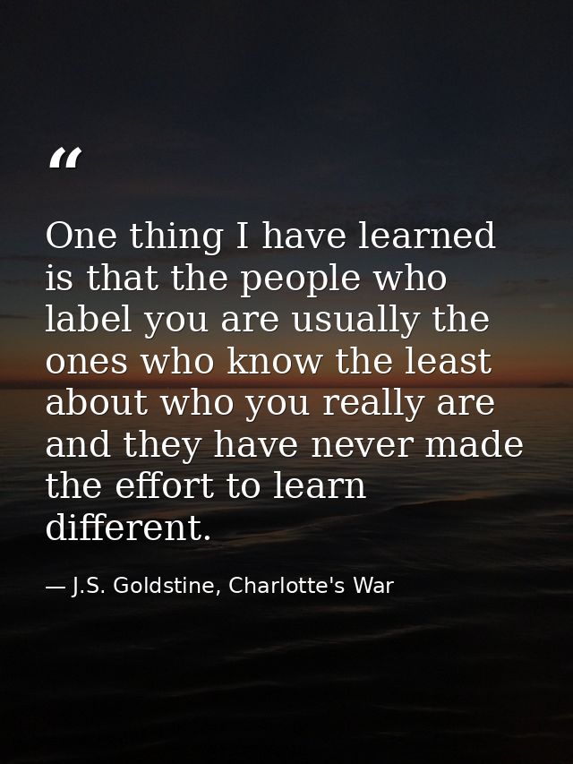 One thing I have learned is that the people who label you are usually the ones who know the least about who you really a — J.S. Goldstine, Charlotte's War