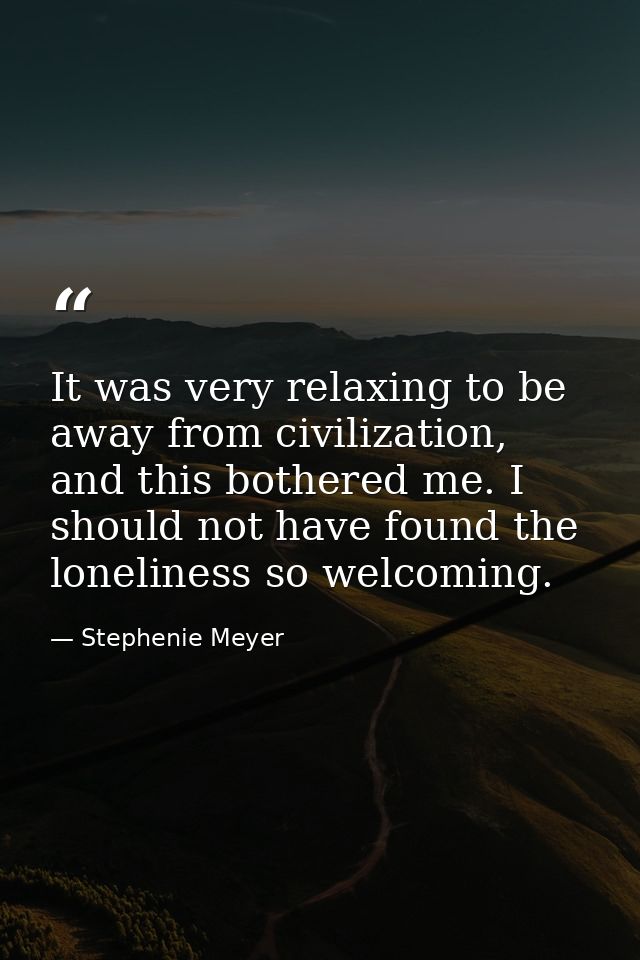 It was very relaxing to be away from civilization, and this bothered me. I should not have found the loneliness so welco — Stephenie Meyer