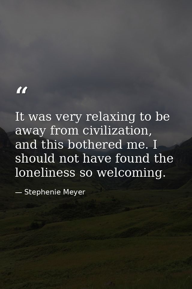 It was very relaxing to be away from civilization, and this bothered me. I should not have found the loneliness so welco — Stephenie Meyer