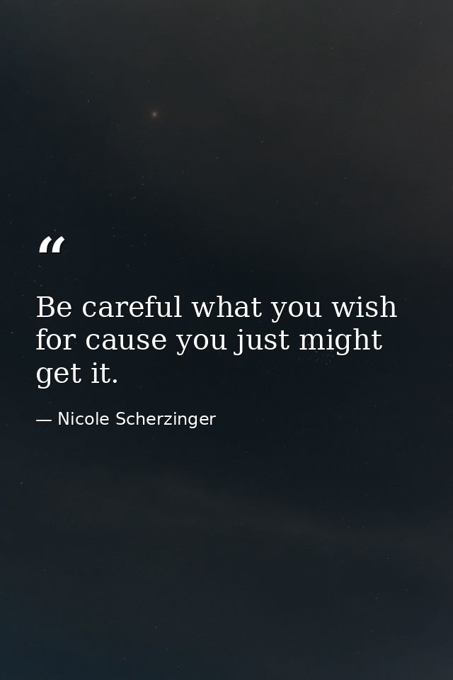 Be careful what you wish for cause you just might get it. — Nicole Scherzinger