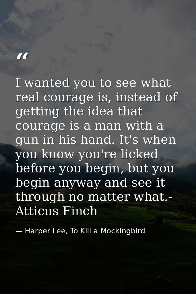 I wanted you to see what real courage is, instead of getting the idea that courage is a man with a gun in his hand. It's — Harper Lee, To Kill a Mockingbird