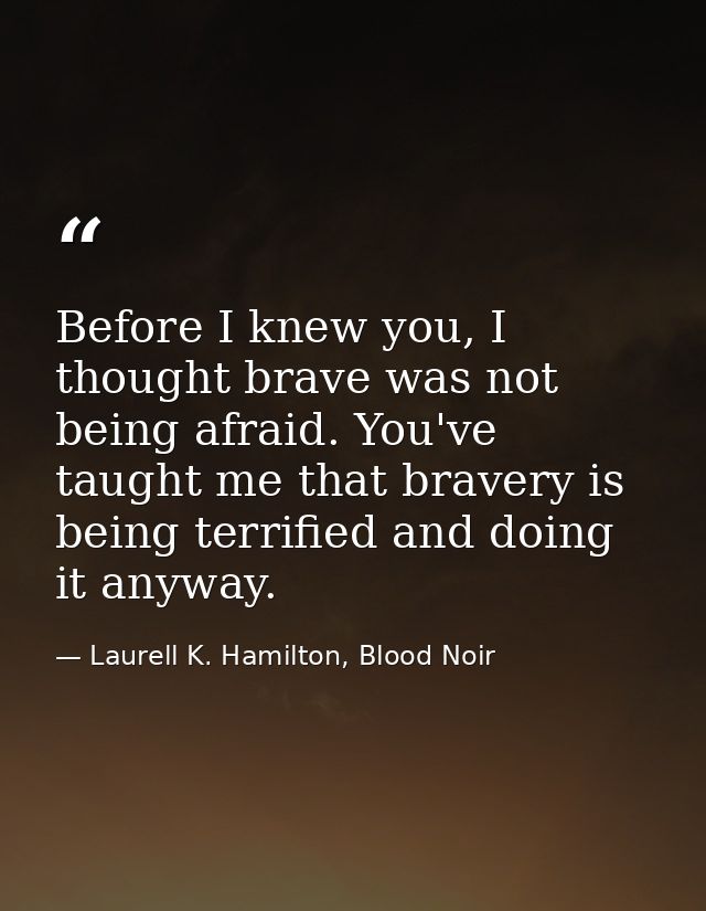 Before I knew you, I thought brave was not being afraid. You've taught me that bravery is being terrified and doing it a — Laurell K. Hamilton, Blood Noir