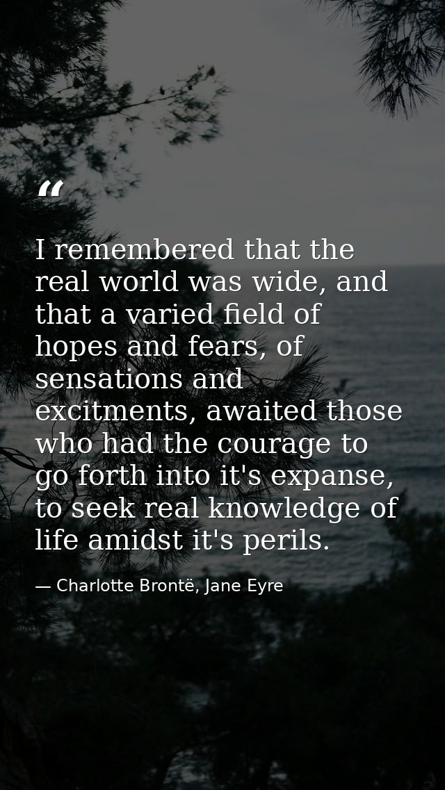 I remembered that the real world was wide, and that a varied field of hopes and fears, of sensations and excitments, awa — Charlotte Brontë, Jane Eyre