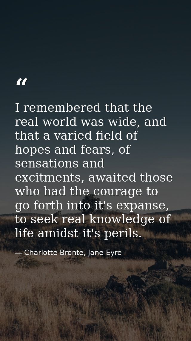 I remembered that the real world was wide, and that a varied field of hopes and fears, of sensations and excitments, awa — Charlotte Brontë, Jane Eyre