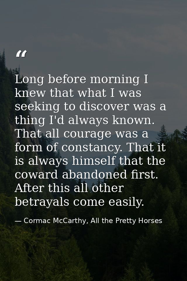 Long before morning I knew that what I was seeking to discover was a thing I'd always known. That all courage was a form — Cormac McCarthy, All the Pretty Horses
