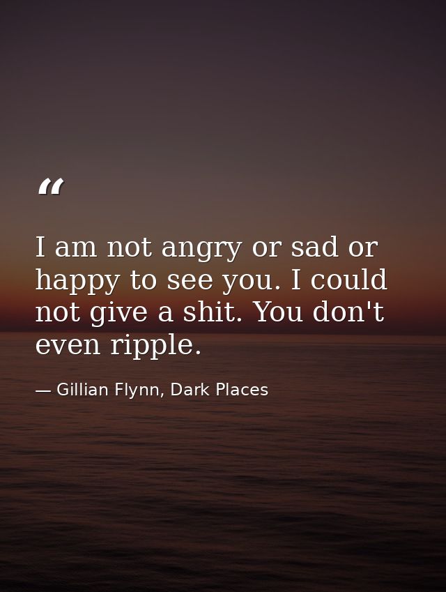 I am not angry or sad or happy to see you. I could not give a shit. You don't even ripple. — Gillian Flynn, Dark Places