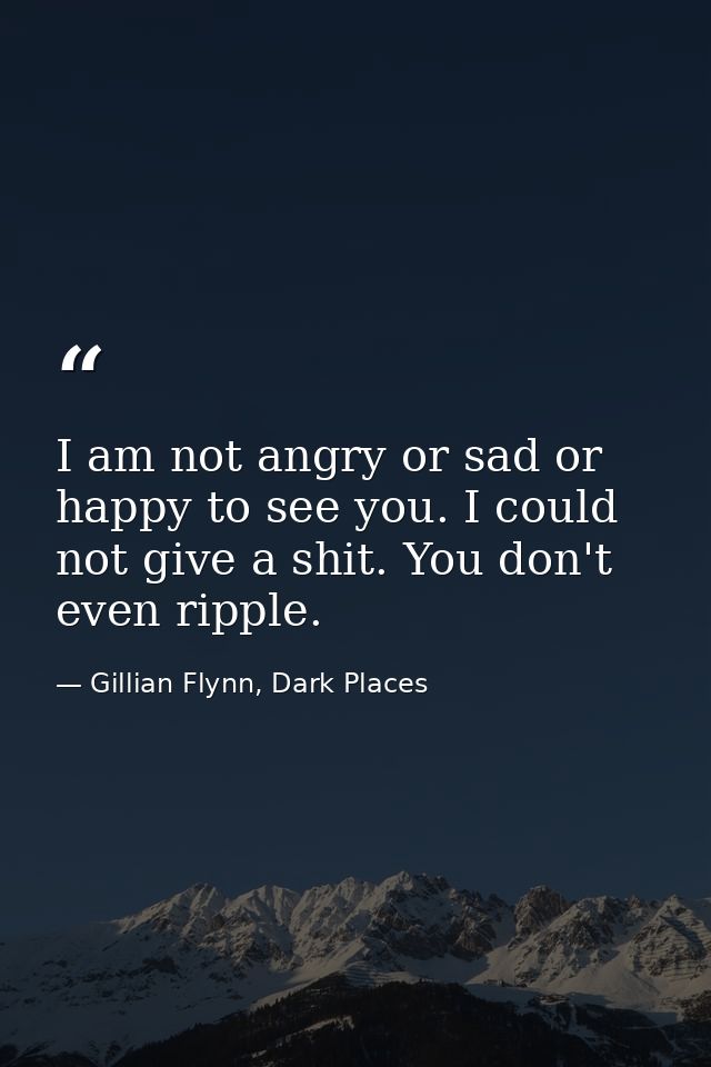 I am not angry or sad or happy to see you. I could not give a shit. You don't even ripple. — Gillian Flynn, Dark Places