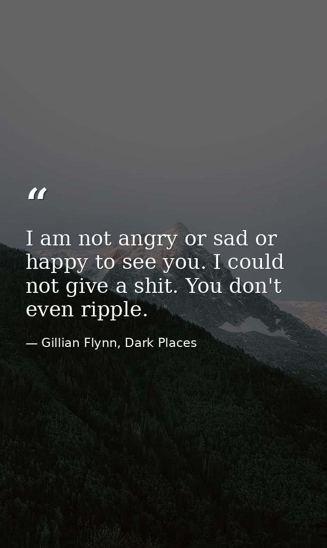 I am not angry or sad or happy to see you. I could not give a shit. You don't even ripple. — Gillian Flynn, Dark Places