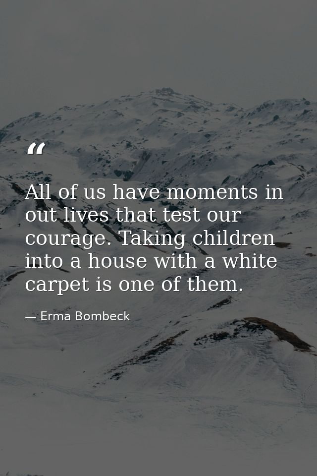 All of us have moments in out lives that test our courage. Taking children into a house with a white carpet is one of th — Erma Bombeck